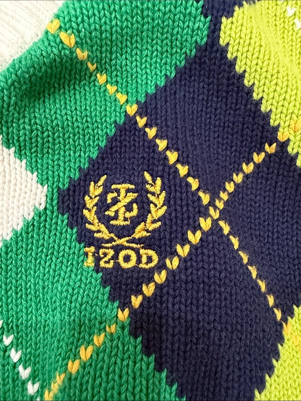 Izod Green, Navy & White Argyle V-Neck Sweater Vest
